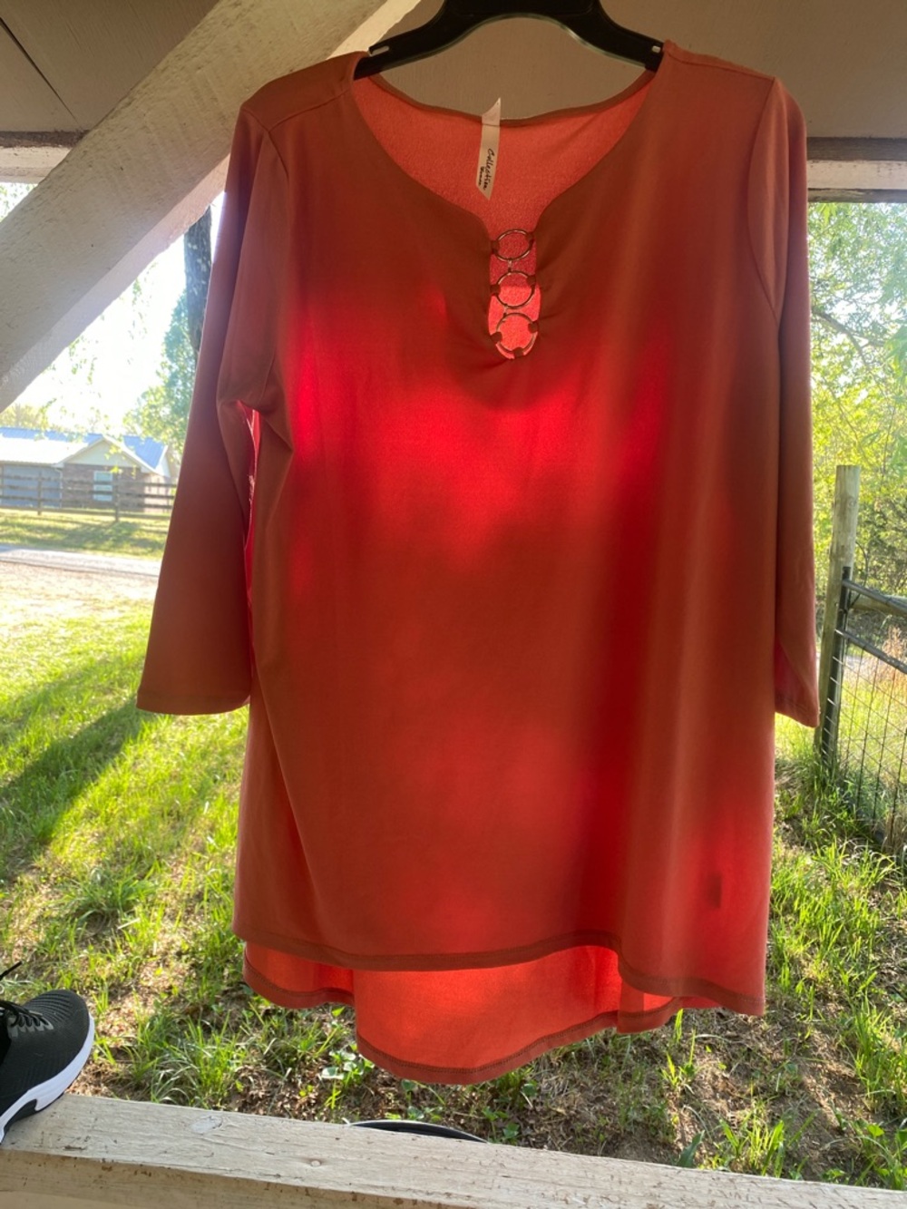 NY Collection Coral 3-Ring Long Sleeve Tunic